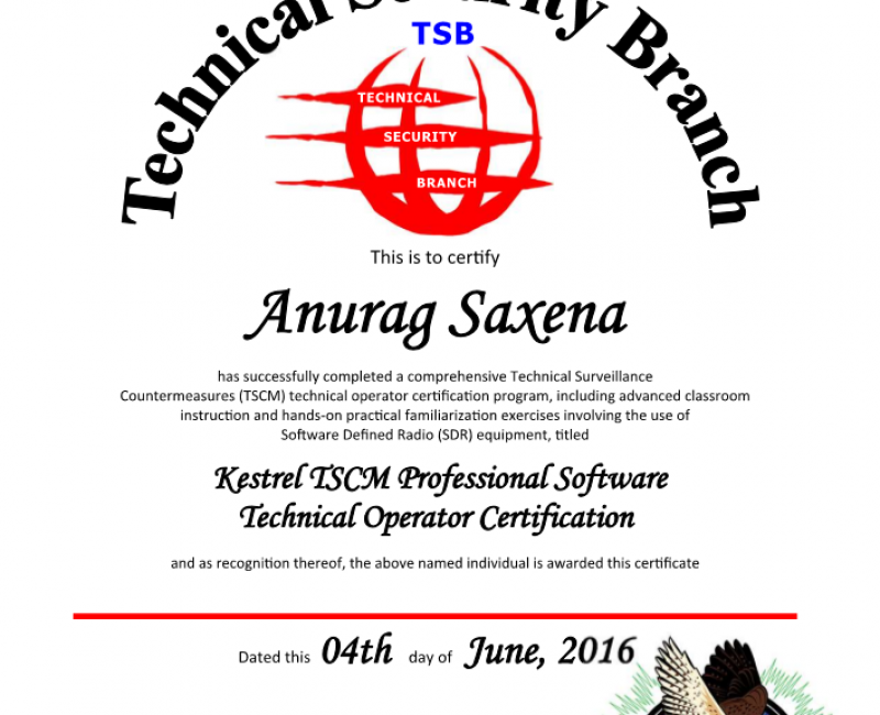 Kestrel Training Certificate